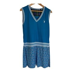 William Murray Blue Sleeveless Golf Dress with Patterned Hem XXL ⛳️